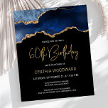 Lámina Invitación de cumpleaños 60 a la Agata de Oro Azul<br><div class="desc">Esta moderna invitación a los años 60 presenta una acuarela de un aguate gede tonos azules con finos toques dorados. Las palabras "60th Birthday" aparecen en falso purpurina de oro en letra decorativa moderna de escritura a mano. Personalizar con el nombre del honorario en texto de color dorado y los...</div>