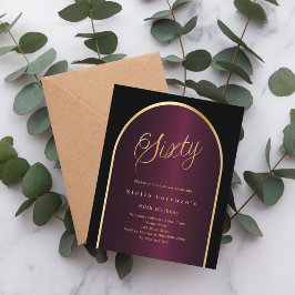 Lámina Invitación de cumpleaños 60 del arco de oro burdeo