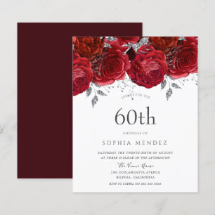 Lámina Invitación de cumpleaños 60 Romantic Red Roses Sil