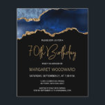 Lámina Invitación de cumpleaños 70 a la Agata de Oro Azul<br><div class="desc">Esta moderna invitación de cumpleaños número 70 presenta una imagen acuarela de un ágate gede en tonos azules con falsos toques de oro. Las palabras "Cumpleaños 70" aparecen en falso purpurina de oro en letra decorativa moderna de escritura a mano. Personalizar con el nombre del honorario en texto de color...</div>
