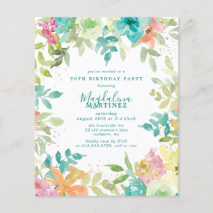 Lámina Invitación de cumpleaños 70 a la Floral de verano
