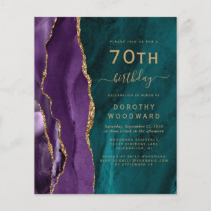 Lámina Invitación de cumpleaños 70 con agata púrpura dora