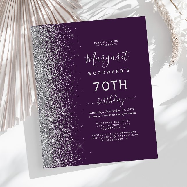 Lámina Invitación de Cumpleaños 70 con Purpurina Plateada (Subido por el creador)