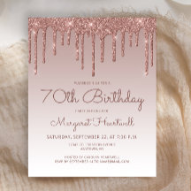 Invitación de cumpleaños 70 glam presupuesto rosa 