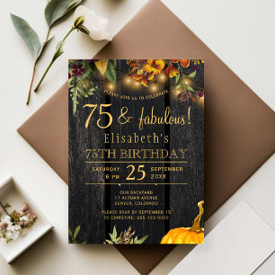 Lámina Invitación de cumpleaños 75 de otoño rústica econó
