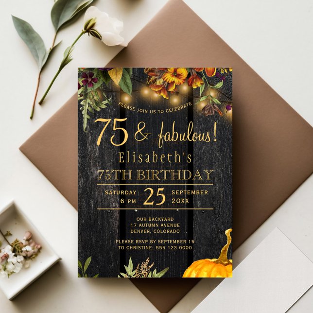 Lámina Invitación de cumpleaños 75 de otoño rústica econó (Subido por el creador)