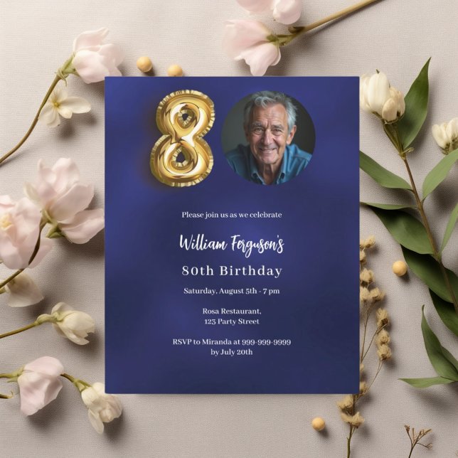 Lámina Invitación de cumpleaños 80ª foto de oro azul mari (Subido por el creador)