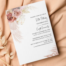 Invitación de cumpleaños 80 a Boho Pampas Grass Fl