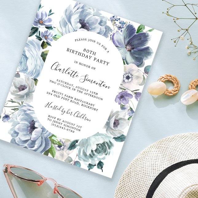 Lámina Invitación de cumpleaños 80 a Budget Dusty Blue Fl (Subido por el creador)