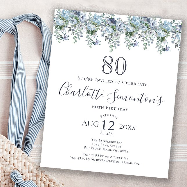 Lámina Invitación de cumpleaños 80 a Budget Dusty Blue Fl (Subido por el creador)