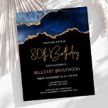 Lámina Invitación de cumpleaños 80 a la Agata de Oro Azul<br><div class="desc">Esta moderna invitación para los años 80 presenta una acuarela de un aguate gede tonos azules con finos toques dorados. Las palabras "Cumpleaños 80" aparecen en falso purpurina de oro en letra decorativa moderna de escritura a mano. Personalizar con el nombre del honorario en texto de color dorado y los...</div>