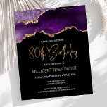 Lámina Invitación de cumpleaños 80 a la Agata de Oro Púrp<br><div class="desc">Esta moderna invitación para los años 80 presenta una acuarela de un aguate gede tonos violeta con finos toques dorados. Las palabras "Cumpleaños 80" aparecen en falso purpurina de oro en letra decorativa moderna de escritura a mano. Personalizar con el nombre del honorario en texto de color dorado y los...</div>