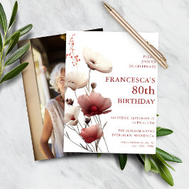 Lámina Invitación de cumpleaños 80 a la amapola blanca y 