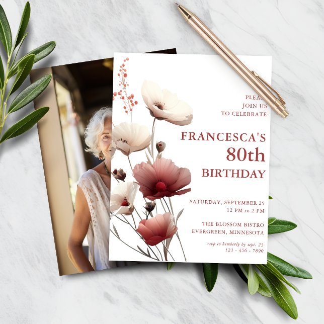 Lámina Invitación de cumpleaños 80 a la amapola blanca y  (Subido por el creador)