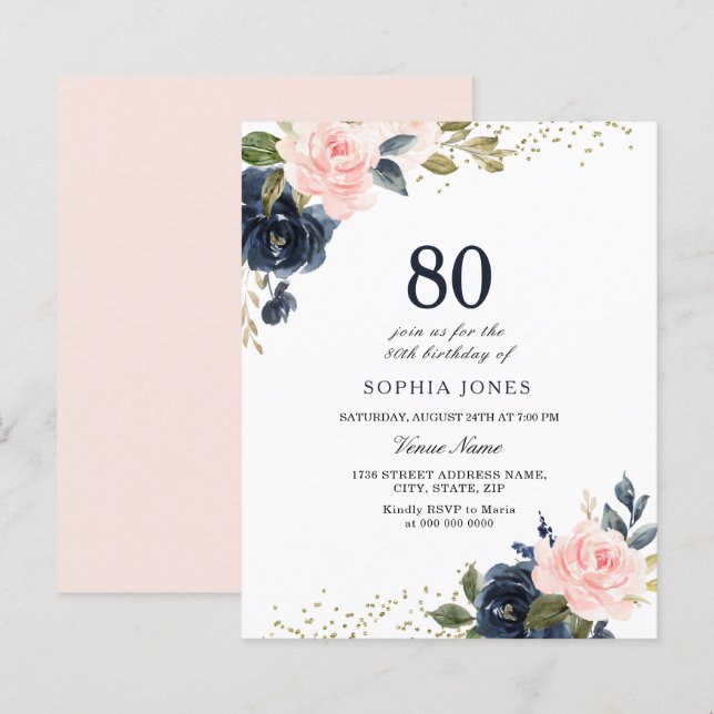 Lámina Invitación de cumpleaños 80 a presupuesto de marin (Anverso / Reverso)