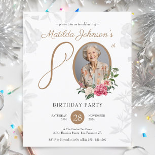 Lámina Invitación de cumpleaños 80 con diseño floral econ