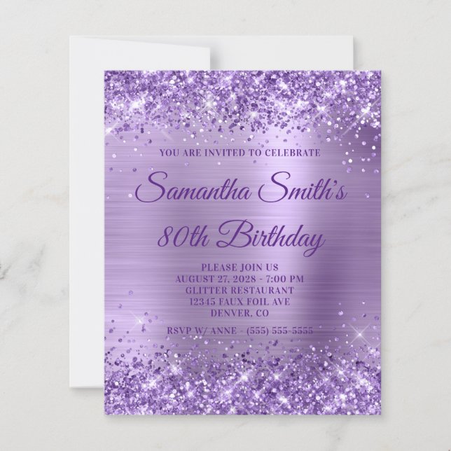 Lámina Invitación de cumpleaños 80 con monograma de papel (Anverso)