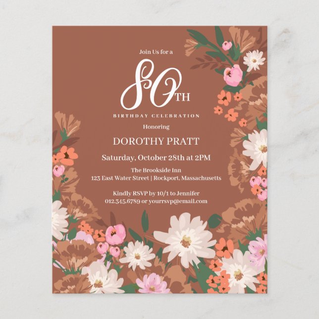 Lámina Invitación de cumpleaños 80 de Budget Terracotta F (Anverso)