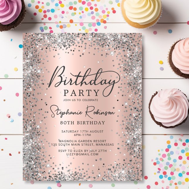 Lámina Invitación de cumpleaños 80 de Purpurina de plata  (Subido por el creador)
