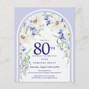 Lámina Invitación de cumpleaños 80 del arco floral azul b