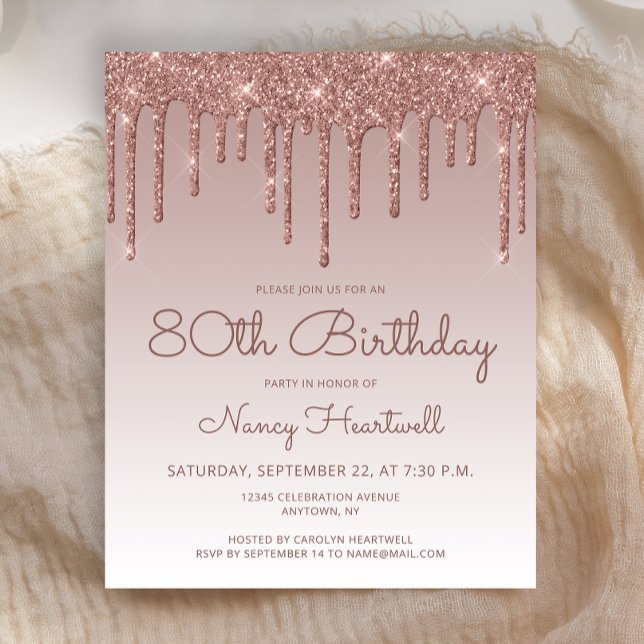 Lámina Invitación de cumpleaños 80 glam rosa oro Presupue (Subido por el creador)