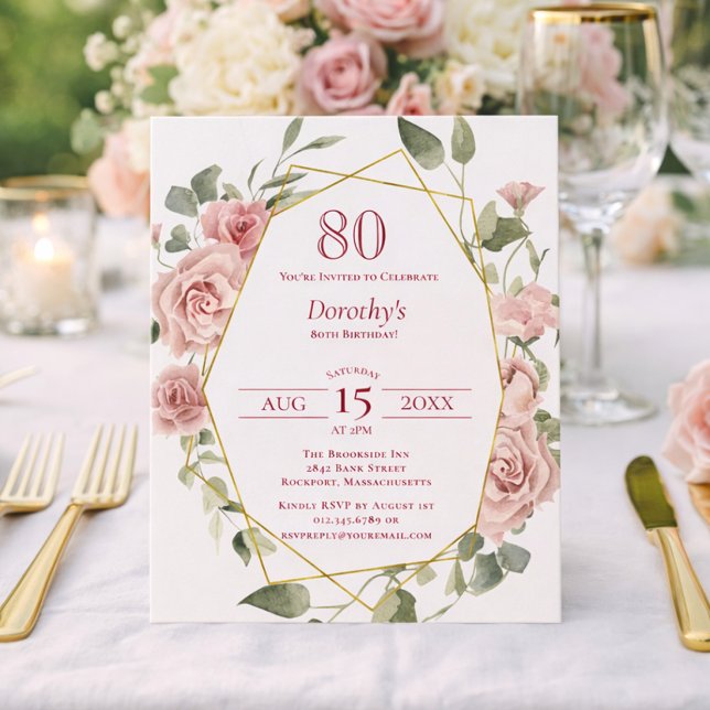 Lámina Invitación de Cumpleaños 80 Presupuesto Rosa Flora (Subido por el creador)