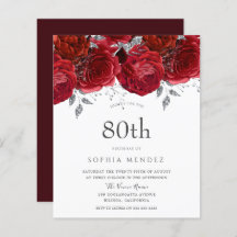 Invitación de cumpleaños 80 roses rojos románticos