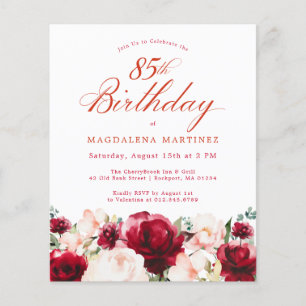 Lámina Invitación de cumpleaños 85 de Budget Pink Red Flo