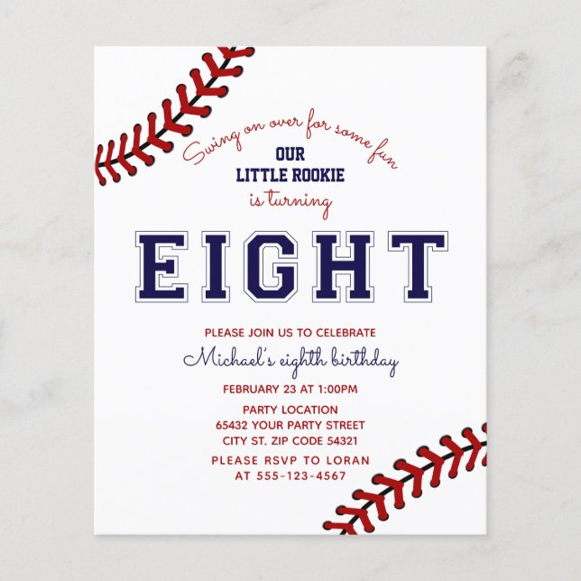Lámina Invitación de cumpleaños 8 al béisbol de presupues (Anverso)