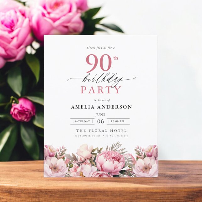 Lámina Invitación de cumpleaños 90 a Budget Pink Garden F (Subido por el creador)
