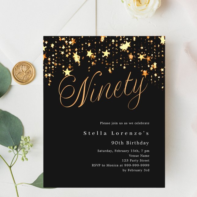 Lámina Invitación de cumpleaños 90 de Black gold stars (Subido por el creador)