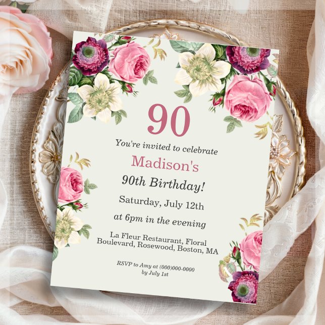 Lámina Invitación de cumpleaños 90 de Floral (Subido por el creador)