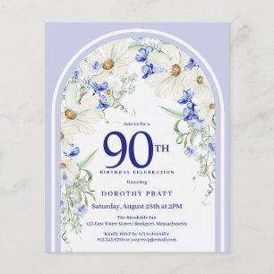 Lámina Invitación de cumpleaños 90 del arco floral azul b