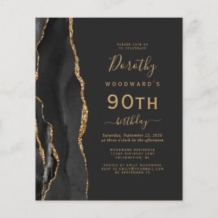 Lámina Invitación de cumpleaños 90 oscuro de ágata de oro