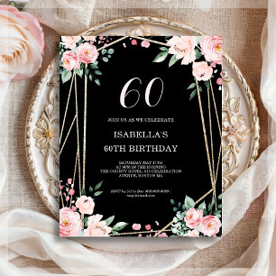 Lámina Invitación de cumpleaños a Black Floral 60 Budget