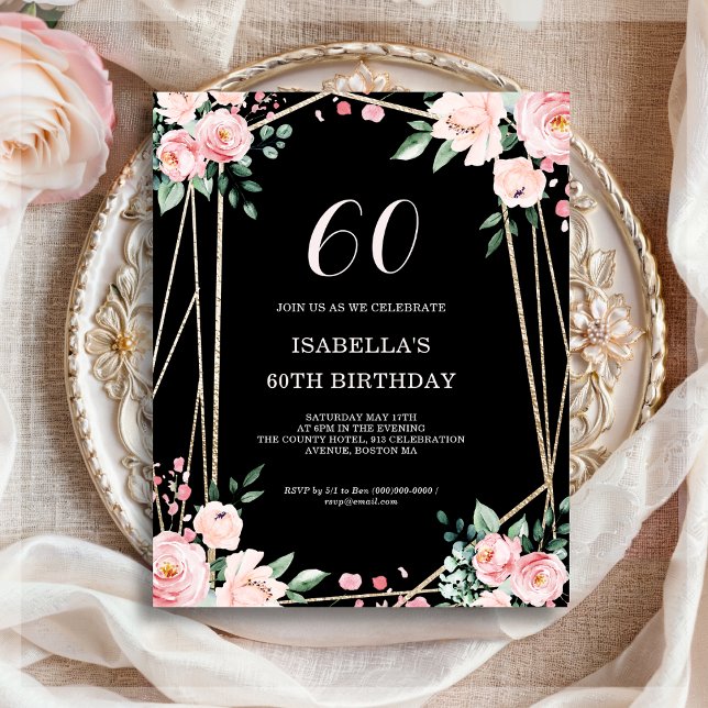 Lámina Invitación de cumpleaños a Black Floral 60 Budget (Subido por el creador)