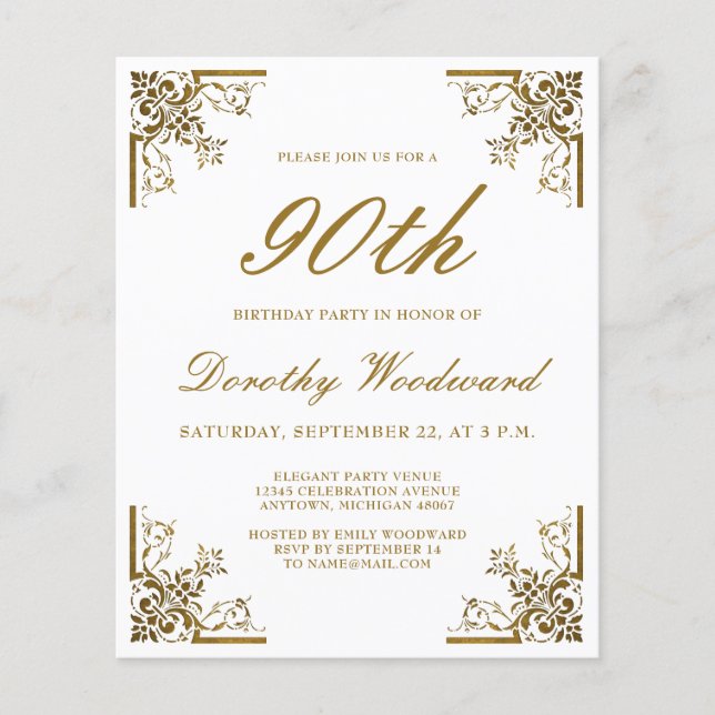 Lámina Invitación de cumpleaños a la escritura de oro de  (Anverso)