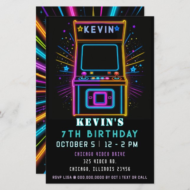 Lámina Invitación de cumpleaños a la Sala de Juegos de Pr (Anverso / Reverso)