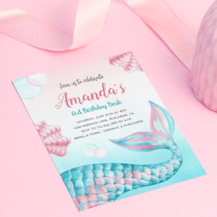 Lámina Invitación de cumpleaños a la sirena de agua de pr