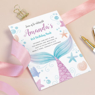 Lámina Invitación de cumpleaños a la sirena de agua de pr