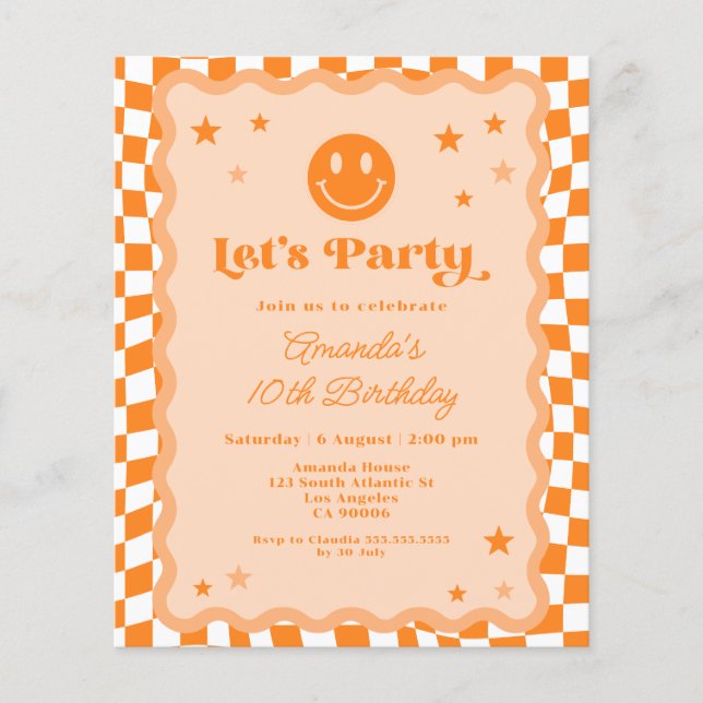 Lámina Invitación de cumpleaños a Naranja de presupuesto  (Anverso)