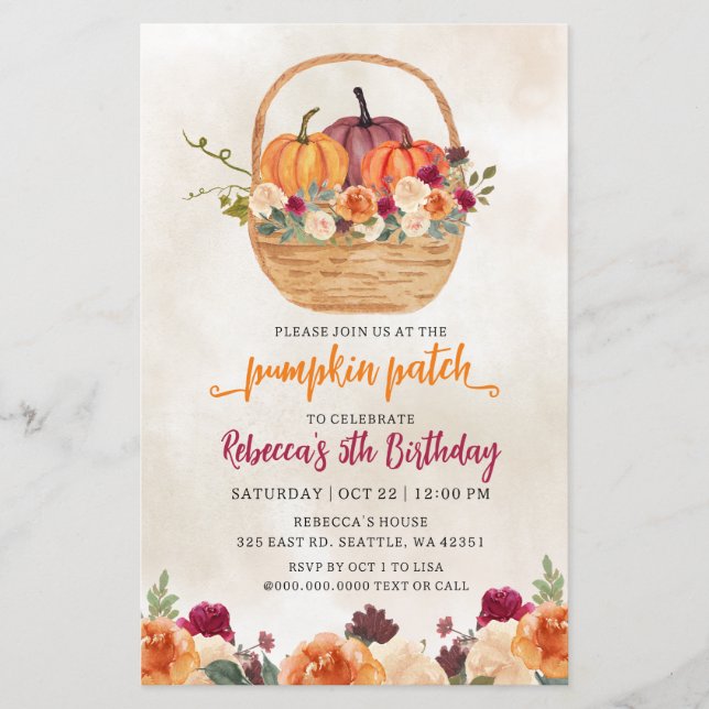Lámina Invitación de cumpleaños a Parche de Calabaza para (Anverso)