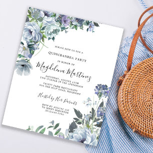 Lámina Invitación de cumpleaños a Quinceanera floral azul