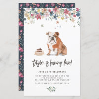 Invitación de cumpleaños al Bulldog inglés acuarel