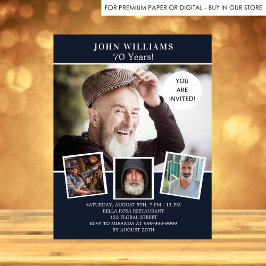 Lámina Invitación de cumpleaños al collage de fotos azul 