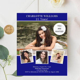 Lámina Invitación de cumpleaños al collage de fotos azul