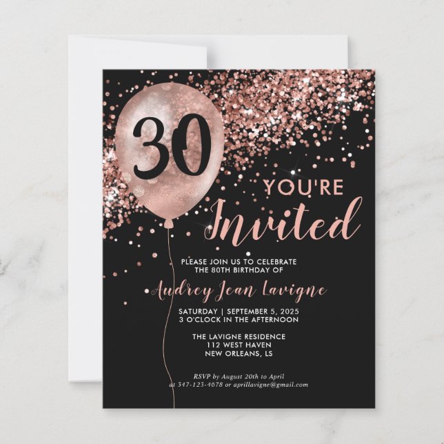 Lámina Invitación de cumpleaños al globo de oro de Rosa n (Anverso)