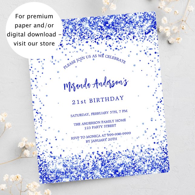Lámina Invitación de cumpleaños azul real blanco presupue (Subido por el creador)