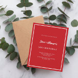 Lámina Invitación de cumpleaños blanco rojo<br><div class="desc">Moderna,  elegante e invitada. Un fondo rojo decorado con un marco blanco. Personalice y agregue un nombre y detalles. Texto blanco. 1 hoja = 1 borde impreso de invitación al borde.</div>