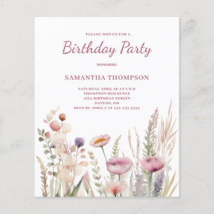 Lámina Invitación de cumpleaños con floración rosa con pr